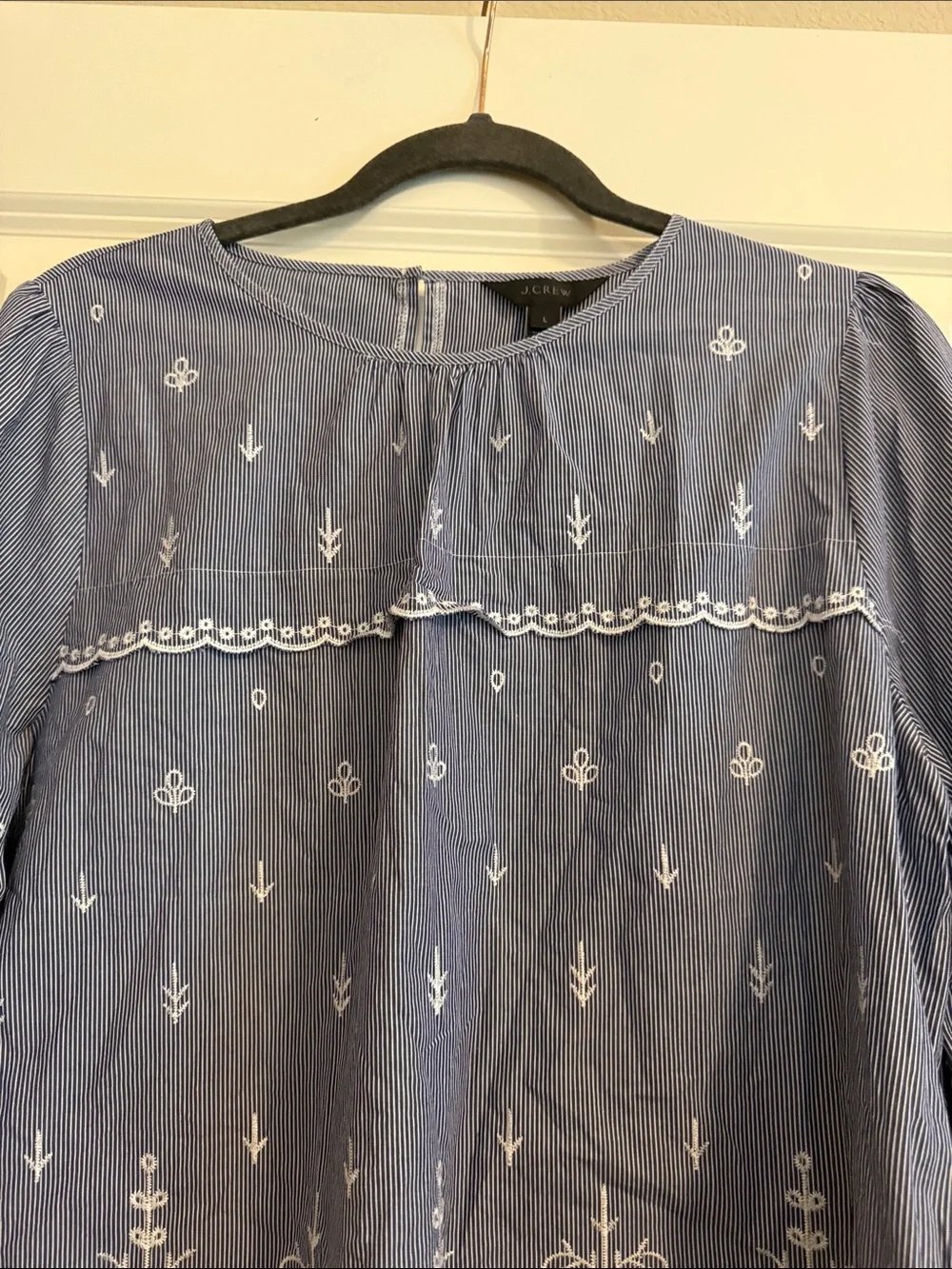 J. Crew Blue Embroidered Peasant Blouse